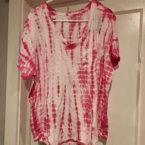 GAP Pink and White Tie-Dye V-Neck Tee